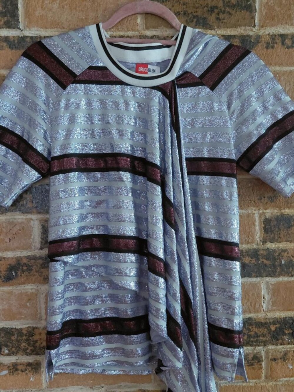 NWOT BruceGlen for Stitch Fix Metallic Stripe Top with Front Drape